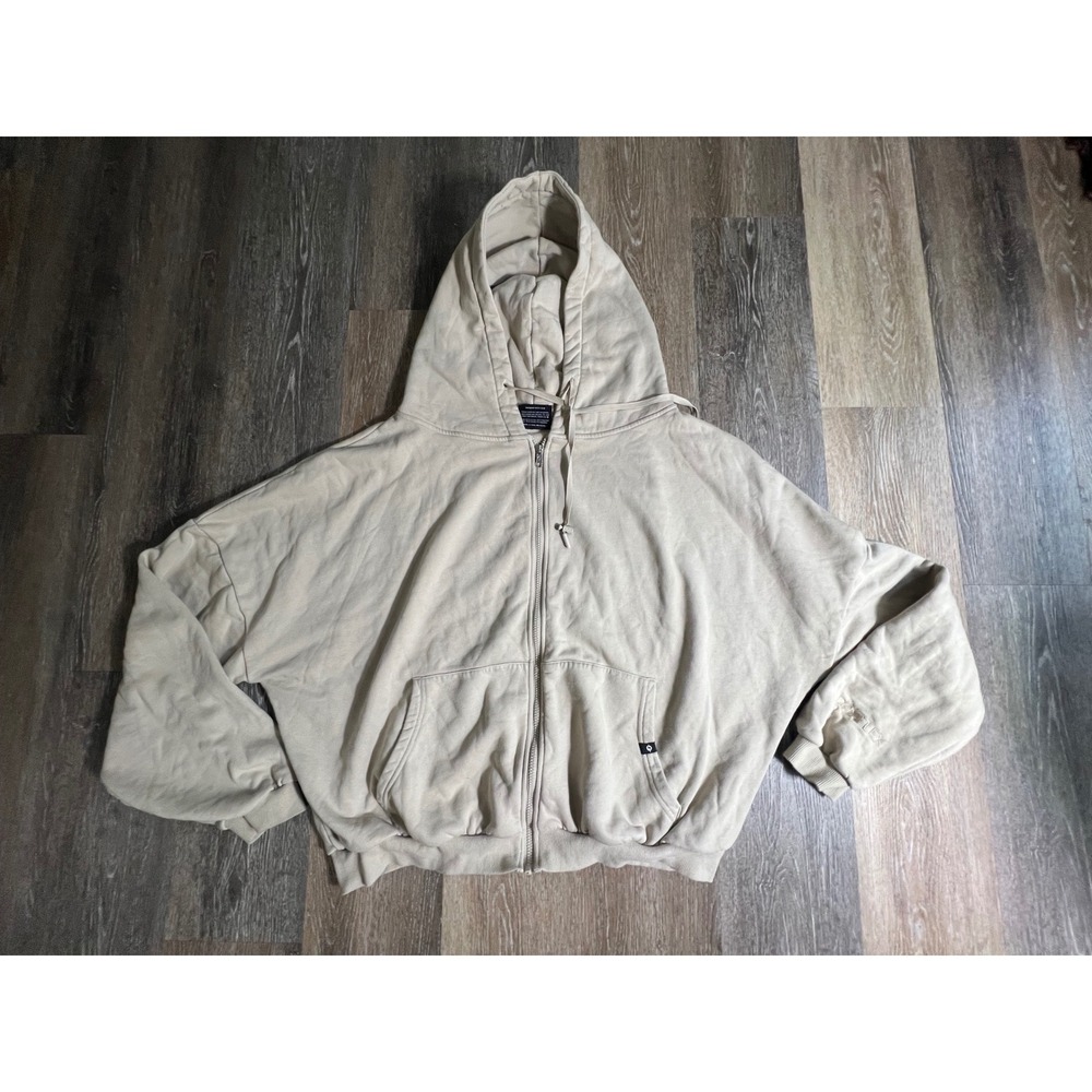 PGFLEX‎ Zip Up Hoodie Unisex L/XL Tan Beige Oversized Heavyweight Streetwear
